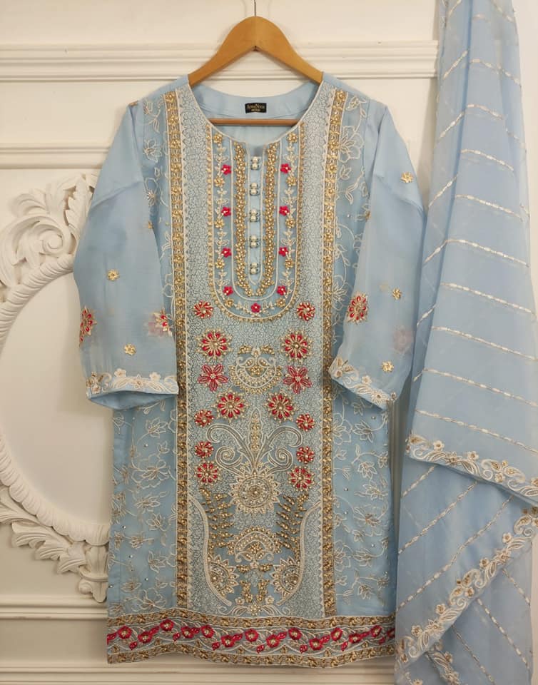 Agha Noor Stitched 2pc Chiffon Sky Blue with Skyblue Dupatta