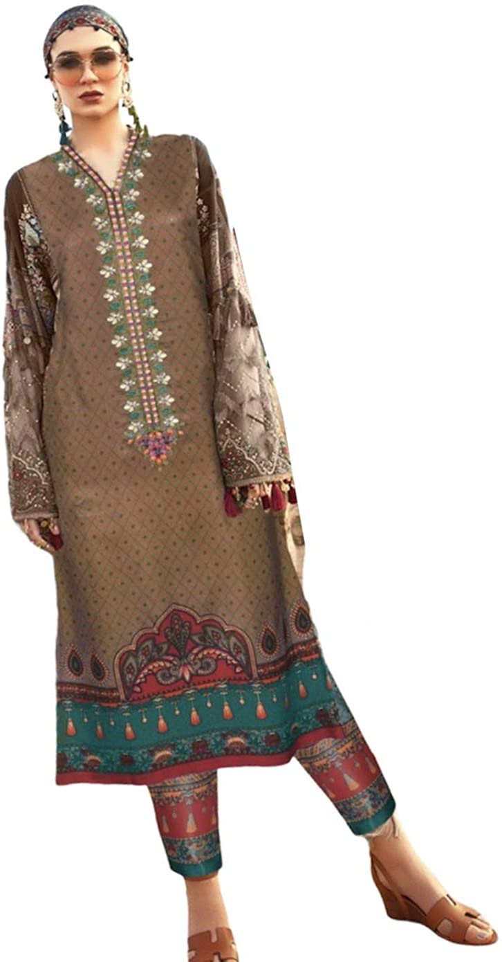 Maria B Pakistani/Indian Lenin Trendy Shalwar Kameez/Formal Wear/Traditional Brown