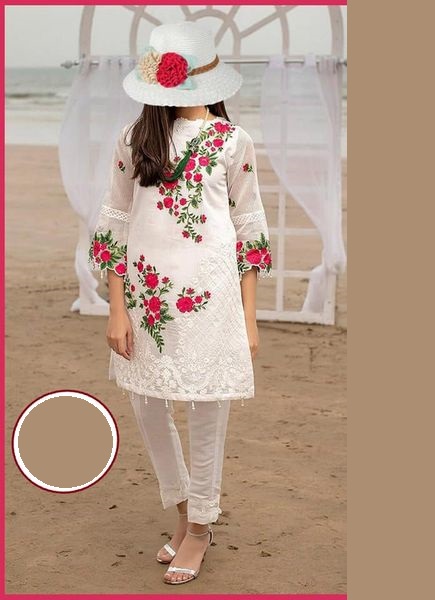Maria.b Net Embroidered with Linen Trouser (2Pc)
